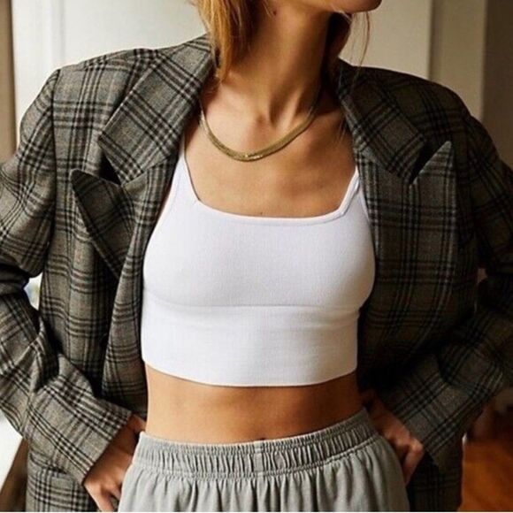 Free People Andi Square Neck Crop Top Bralette White Size M/L NWT - Picture 5 of 11